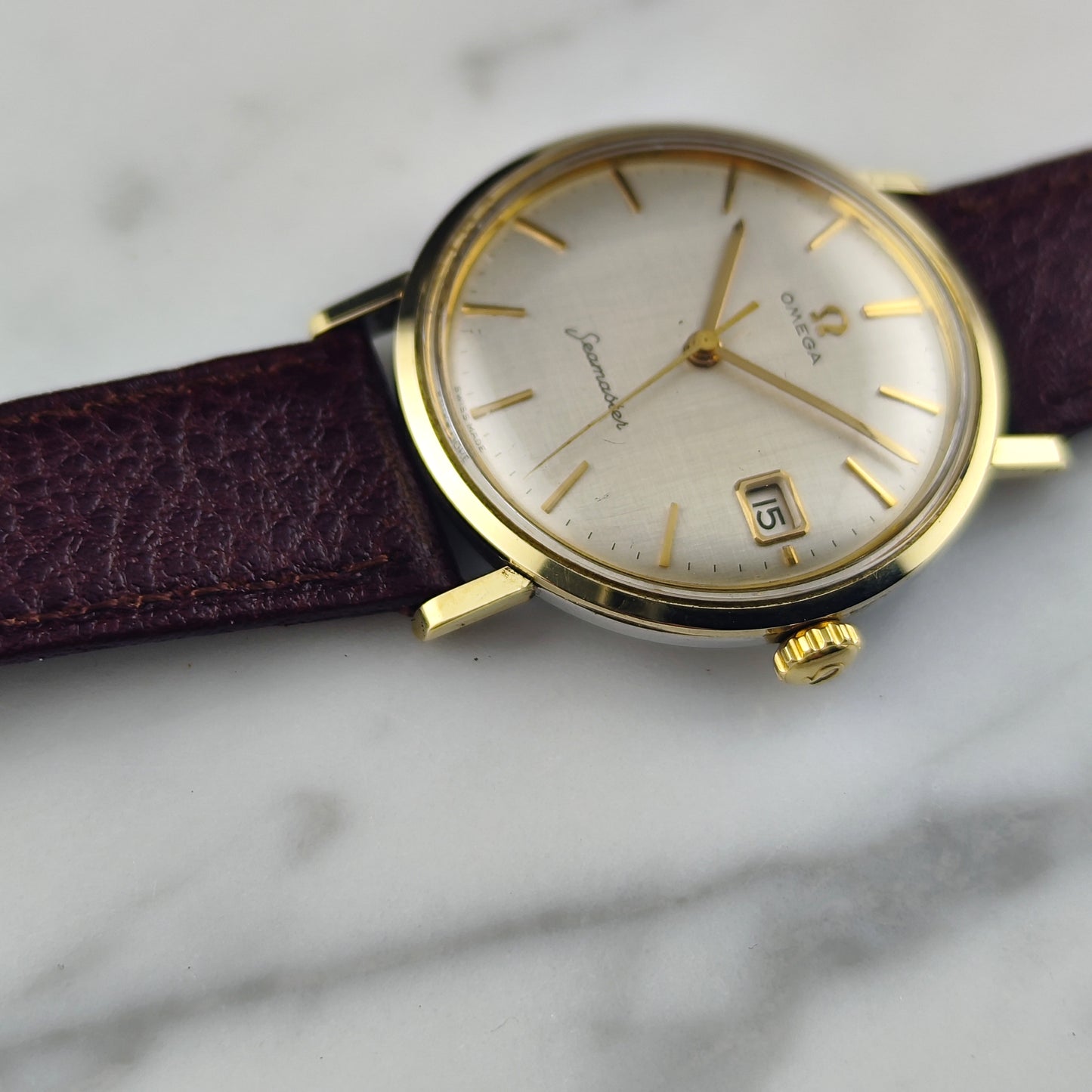 OMEGA Seamaster Gold White Rare Linen Dial Date 1960 [REF. 14740]