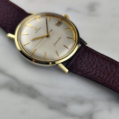 OMEGA Seamaster Gold White Rare Linen Dial Date 1960 [REF. 14740]