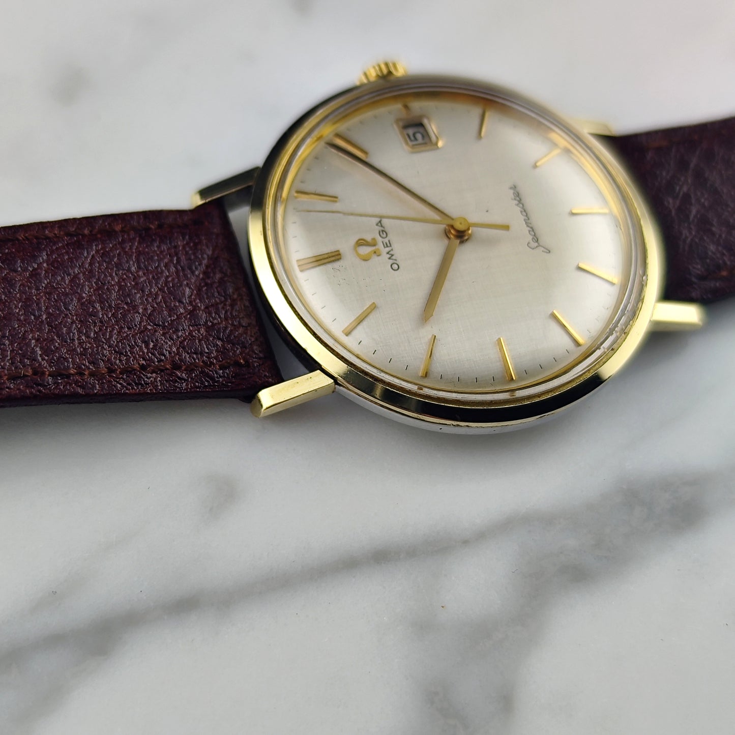 OMEGA Seamaster Gold White Rare Linen Dial Date 1960 [REF. 14740]