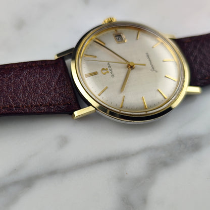 OMEGA Seamaster Gold White Rare Linen Dial Date 1960 [REF. 14740]