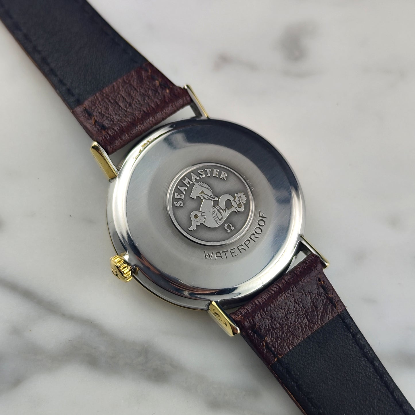 OMEGA Seamaster Gold White Rare Linen Dial Date 1960 [REF. 14740]