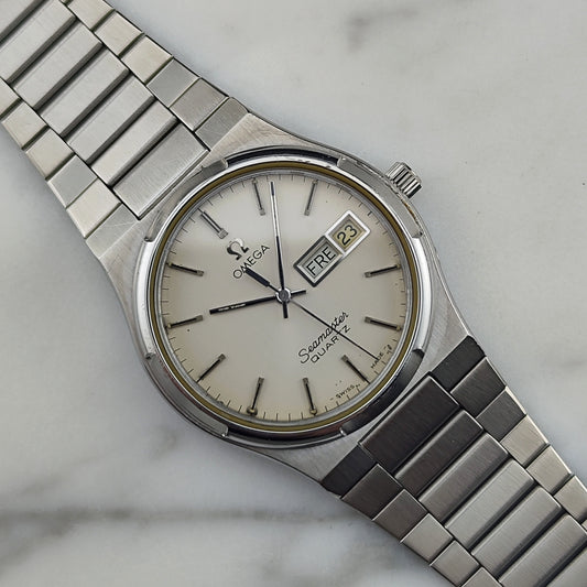 OMEGA Seamaster Quartz Day-Date Steel Bracelet White Dial Rare [REF. 196.0131]