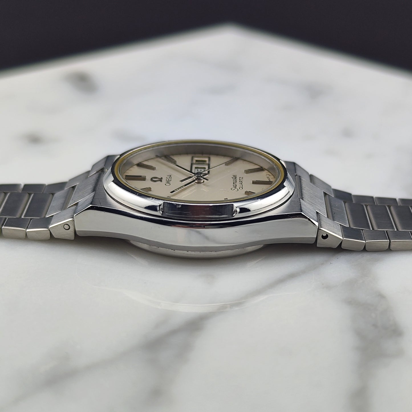 OMEGA Seamaster Quartz Day-Date Steel Bracelet White Dial Rare [REF. 196.0131]