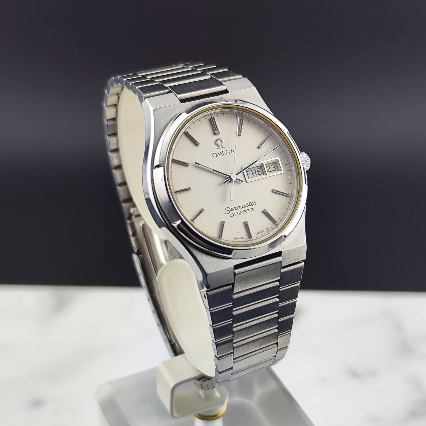 OMEGA Seamaster Quartz Day-Date Steel Bracelet White Dial Rare [REF. 196.0131]