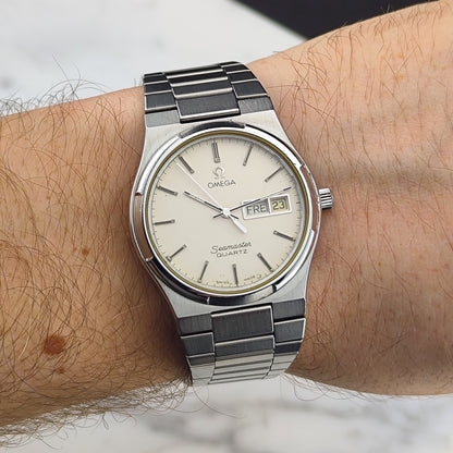OMEGA Seamaster Quartz Day-Date Steel Bracelet White Dial Rare [REF. 196.0131]