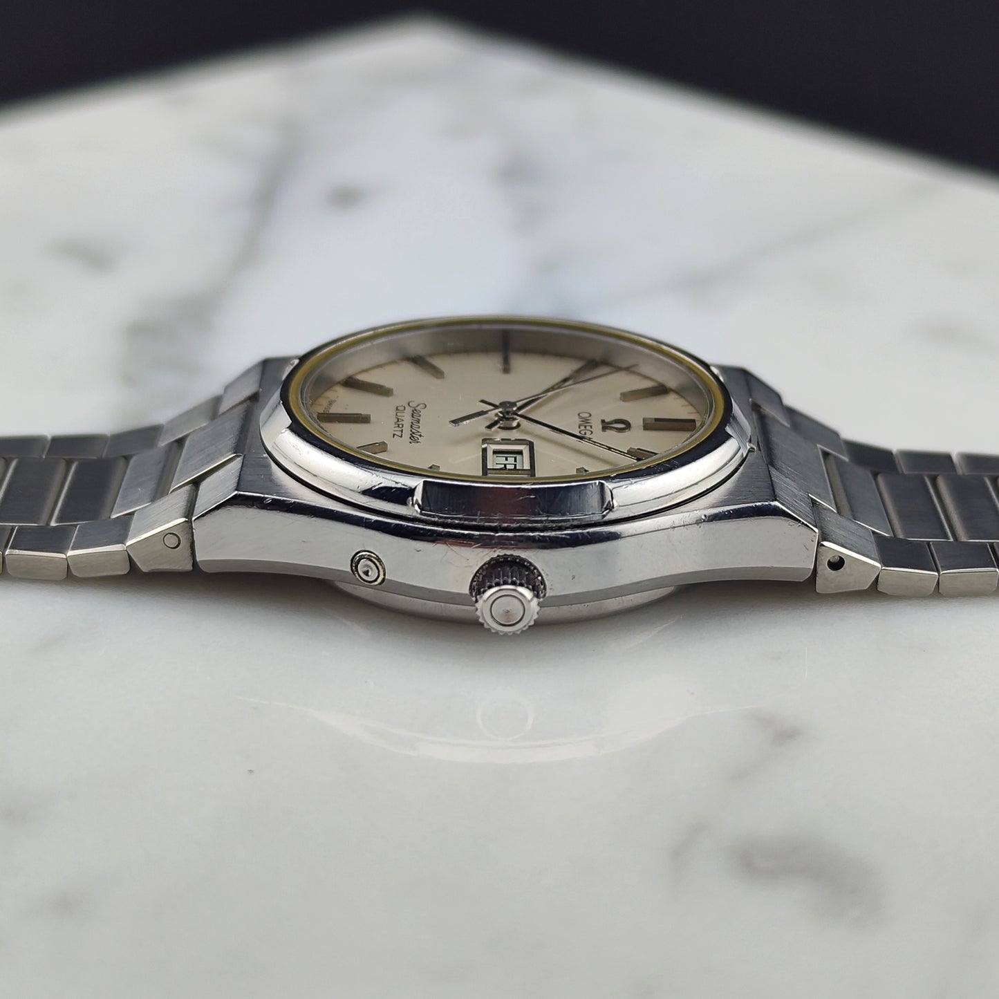 OMEGA Seamaster Quartz Day-Date Steel Bracelet White Dial Rare [REF. 196.0131]