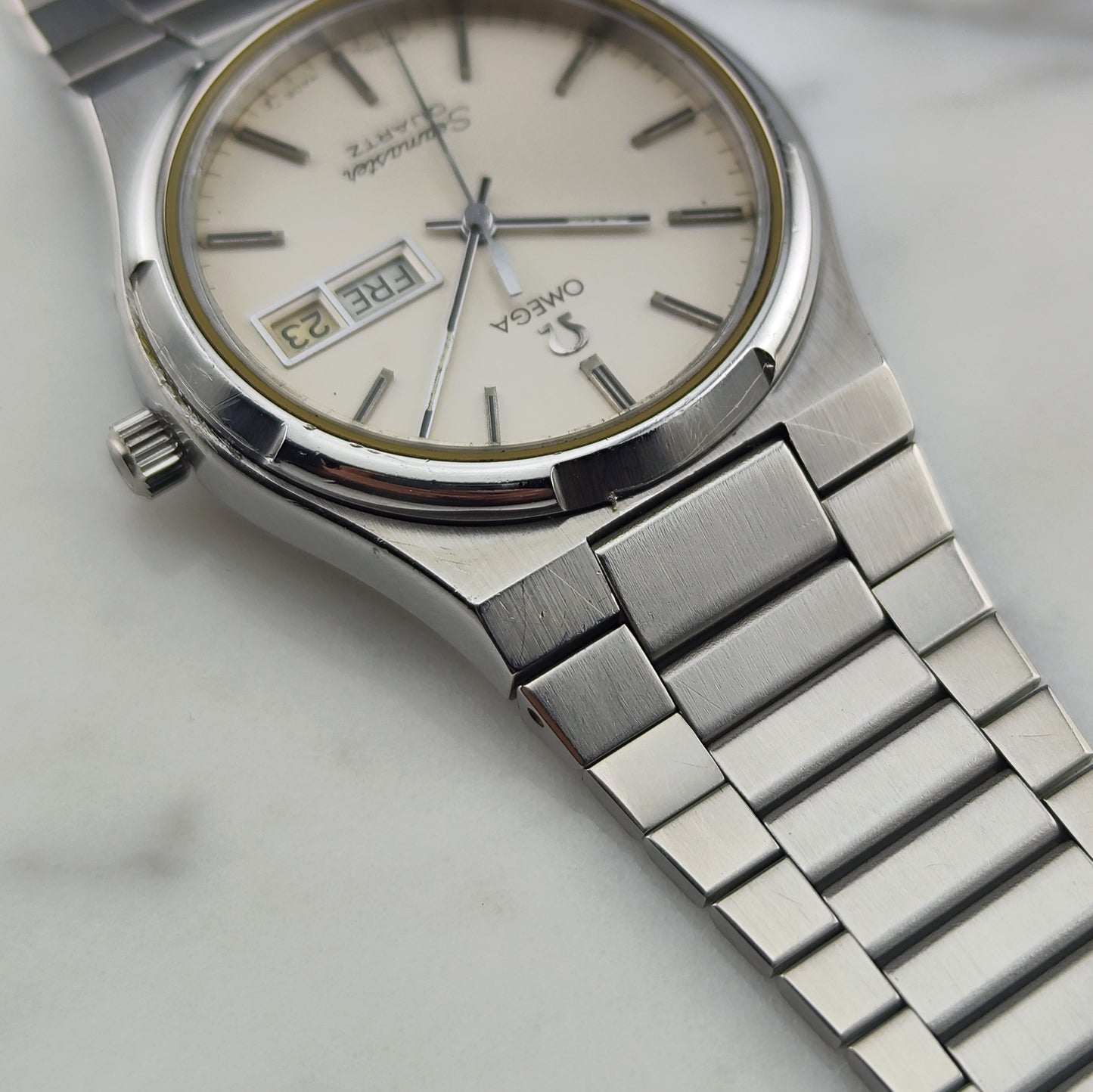 OMEGA Seamaster Quartz Day-Date Steel Bracelet White Dial Rare [REF. 196.0131]