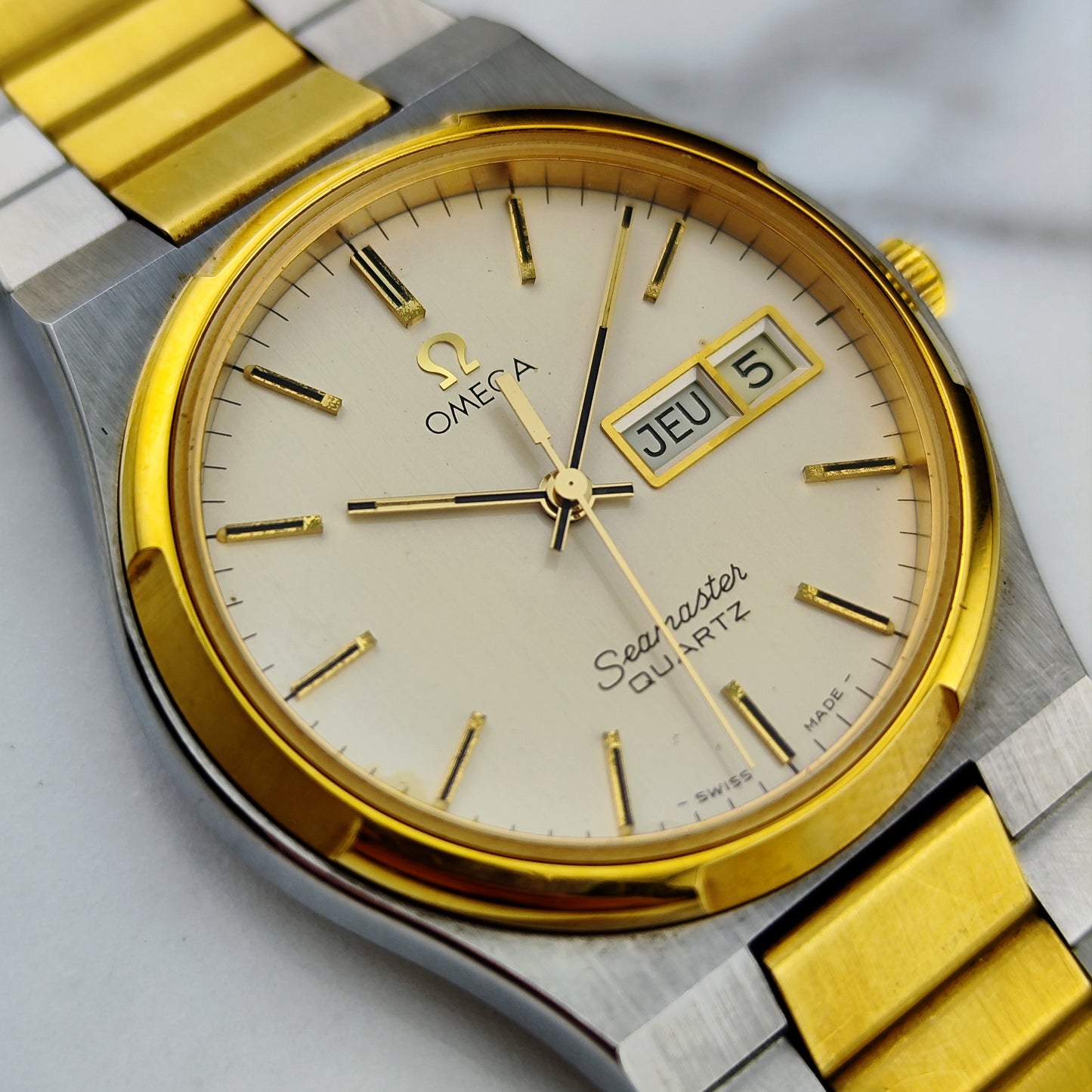 OMEGA Seamaster Quartz Two-Tone France Day-Date 1976 Super Rare [REF. 196.0131]