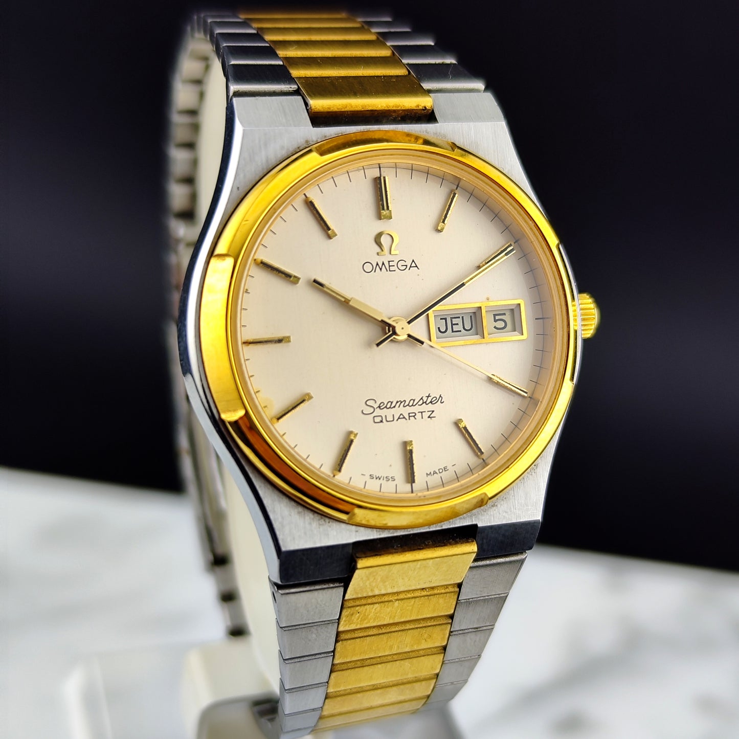 OMEGA Seamaster Quartz Two-Tone France Day-Date 1976 Super Rare [REF. 196.0131]