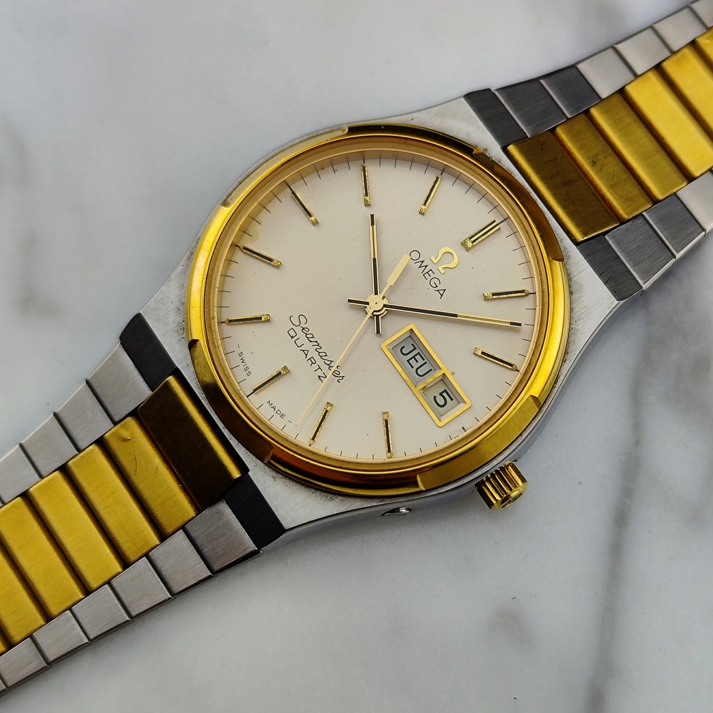 OMEGA Seamaster Quartz Two-Tone France Day-Date 1976 Super Rare [REF. 196.0131]