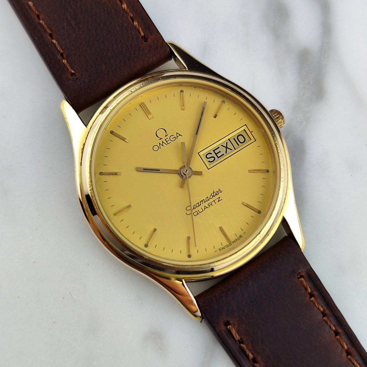 OMEGA Seamaster Gold Quartz Portuguese Day-Date 1984 Fullset [REF. 196.0268]