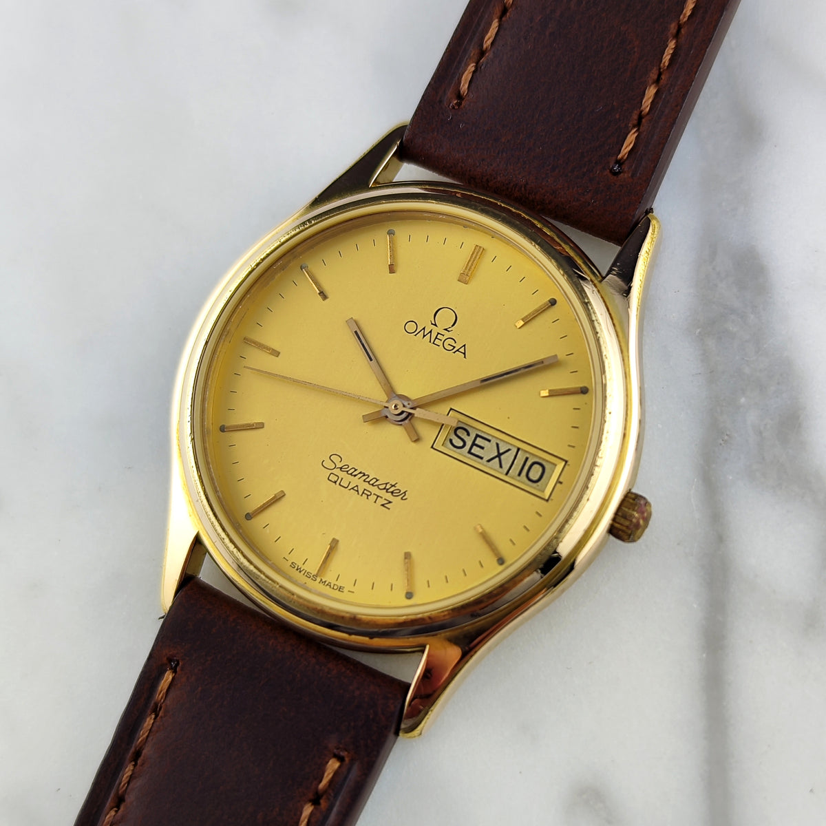 OMEGA Seamaster Gold Quartz Portuguese Day-Date 1984 Fullset [REF. 196.0268]