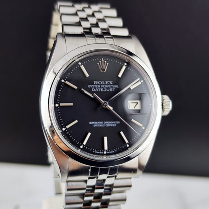 Rolex Datejust 36 Black Dial 1980 Serviced 10/2026 – Vorderansicht mit Zifferblatt und Jubilee-Armband