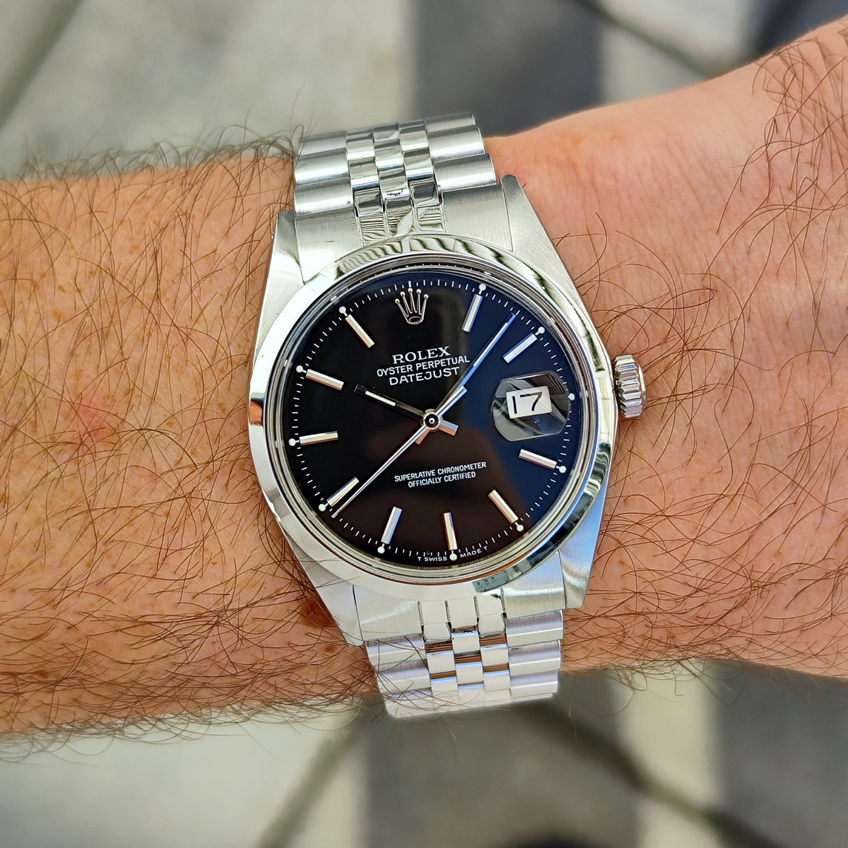 Rolex Datejust 36 Black Dial 1980 Serviced 10/2026 – Am Handgelenk getragen