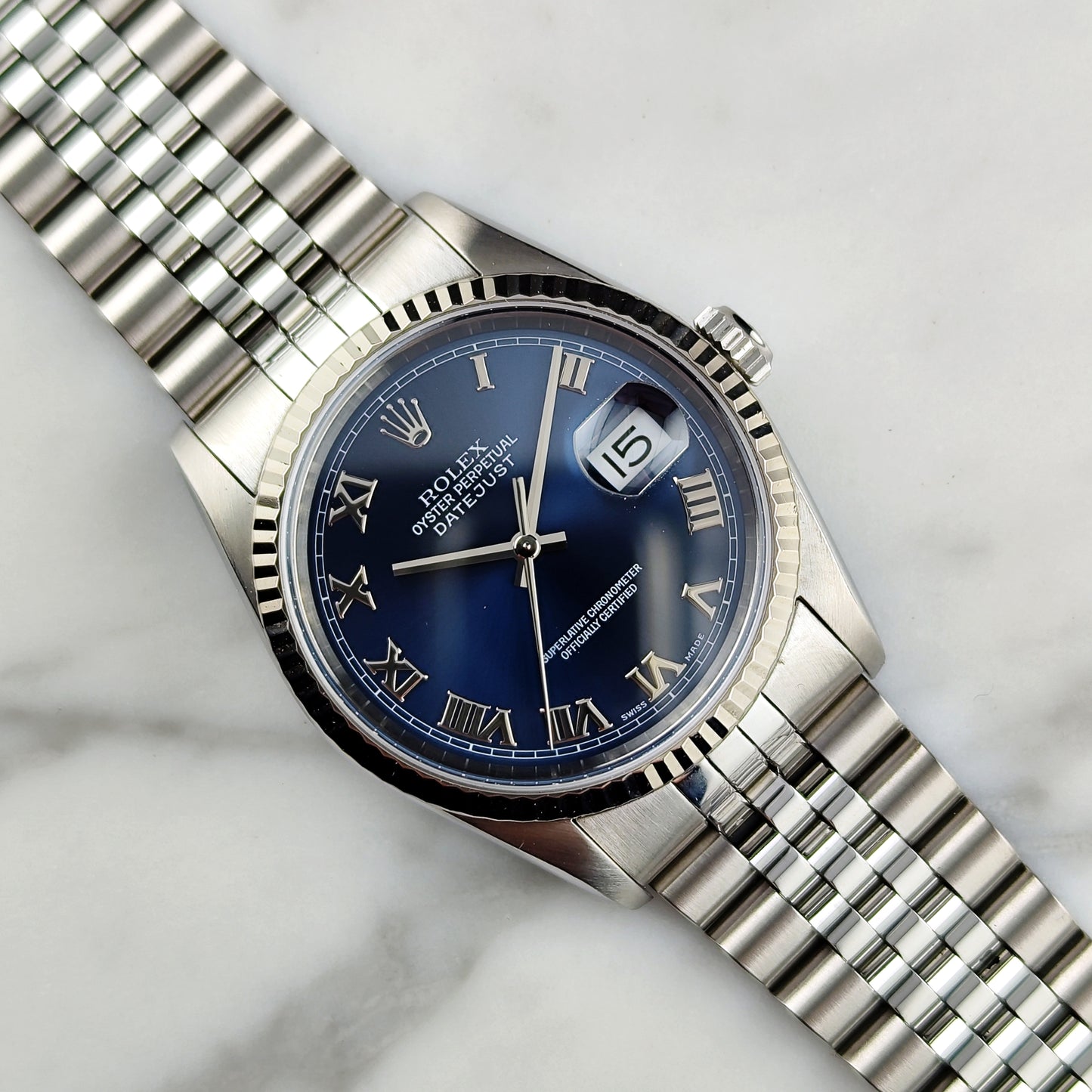 ROLEX Datejust 36 Blue Roman Dial 18ct Bezel 2000 Serviced 05/2026 [REF. 16234]