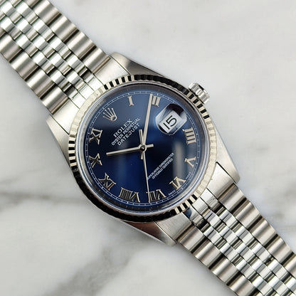 ROLEX Datejust 36 Blue Roman Dial 18ct Bezel 2000 Serviced 05/2026 [REF. 16234]