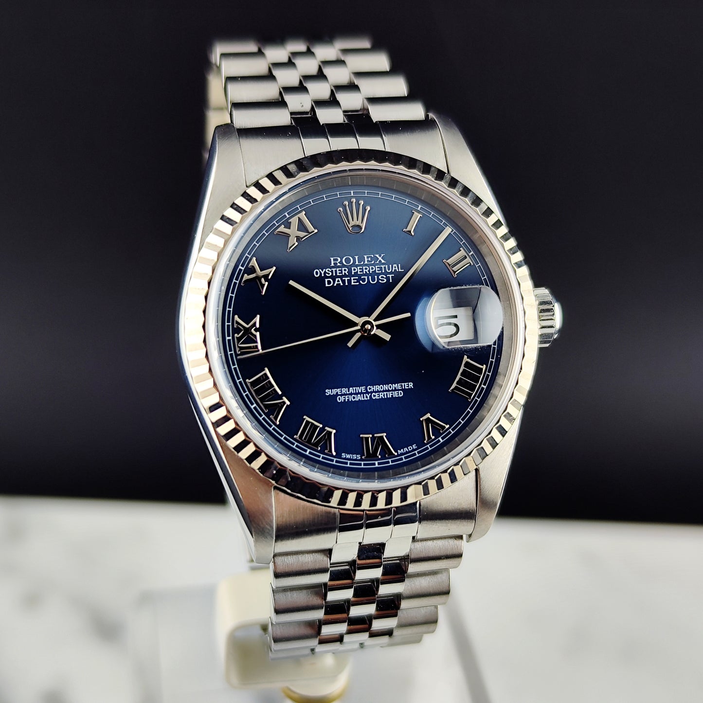 ROLEX Datejust 36 Blue Roman Dial 18ct Bezel 2000 Serviced 05/2026 [REF. 16234]