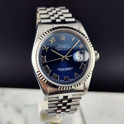 ROLEX Datejust 36 Blue Roman Dial 18ct Bezel 2000 Serviced 05/2026 [REF. 16234]