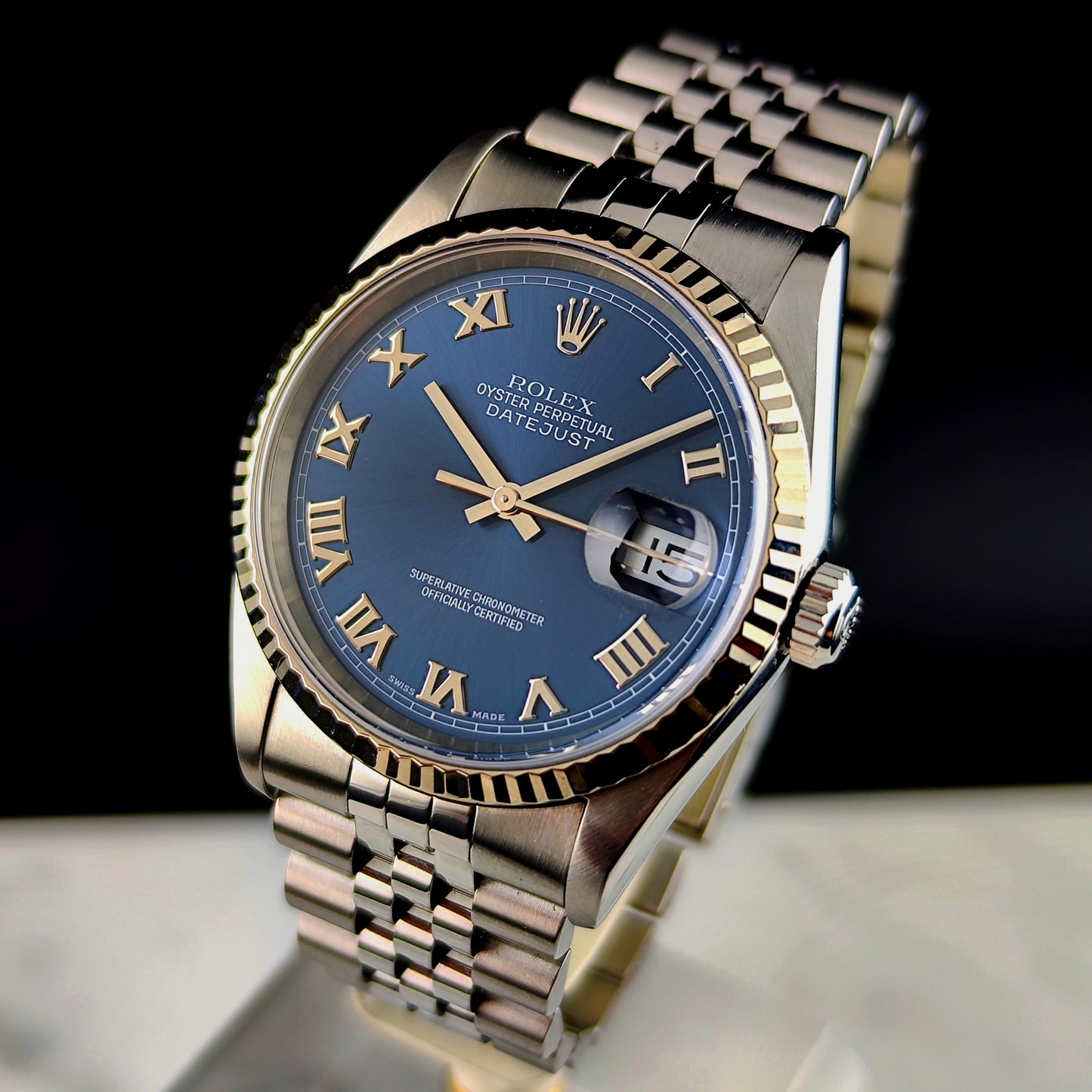 ROLEX Datejust 36 Blue Roman Dial 18ct Bezel 2000 Serviced 05/2026 [REF. 16234]