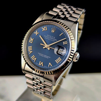 ROLEX Datejust 36 Blue Roman Dial 18ct Bezel 2000 Serviced 05/2026 [REF. 16234]