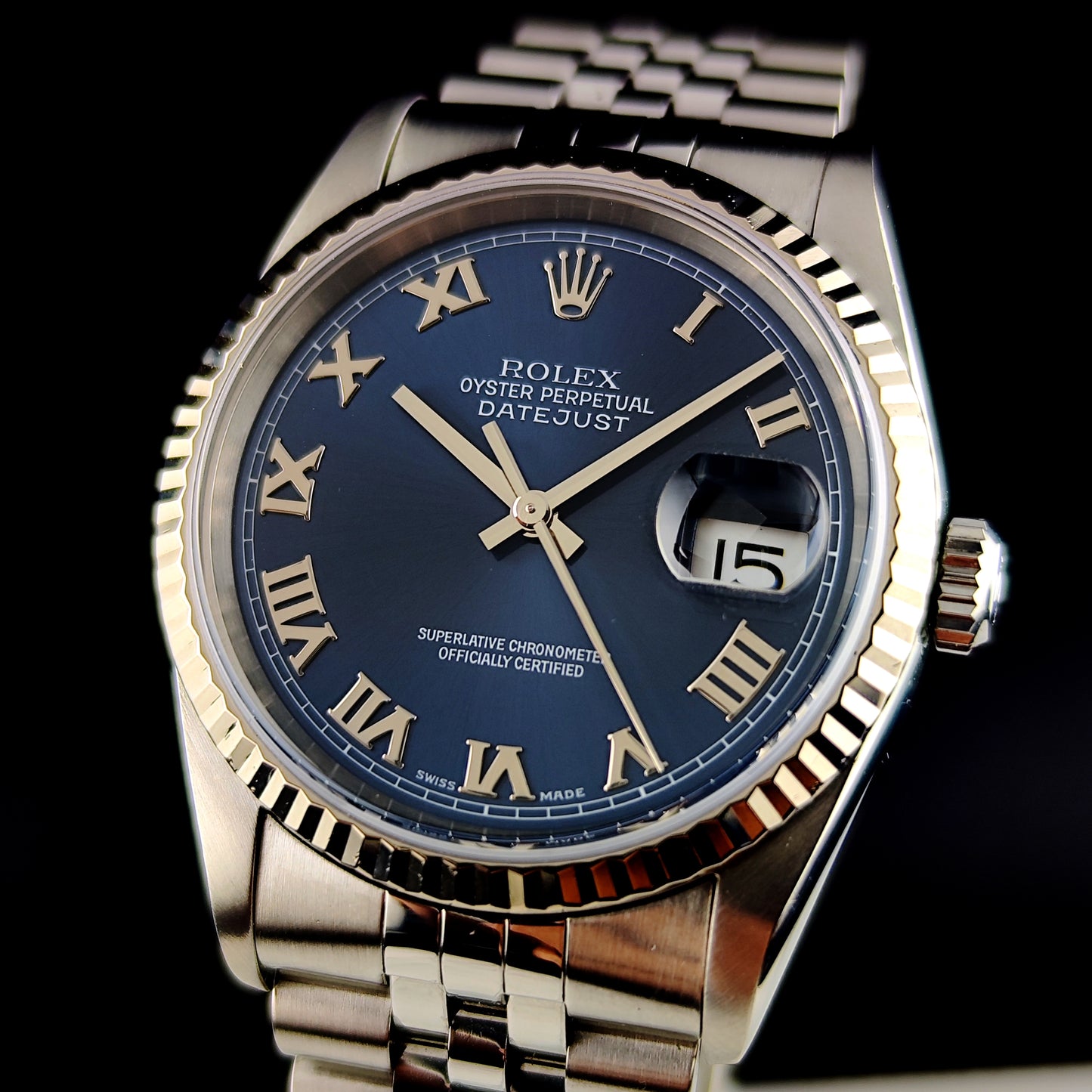 ROLEX Datejust 36 Blue Roman Dial 18ct Bezel 2000 Serviced 05/2026 [REF. 16234]