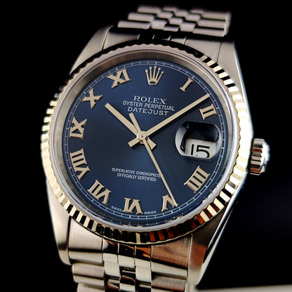 ROLEX Datejust 36 Blue Roman Dial 18ct Bezel 2000 Serviced 05/2026 [REF. 16234]