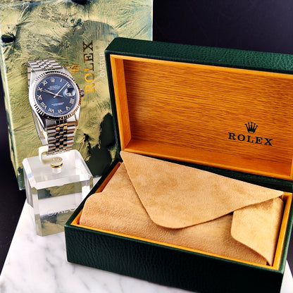 ROLEX Datejust 36 Blue Roman Dial 18ct Bezel 2000 Serviced 05/2026 [REF. 16234]