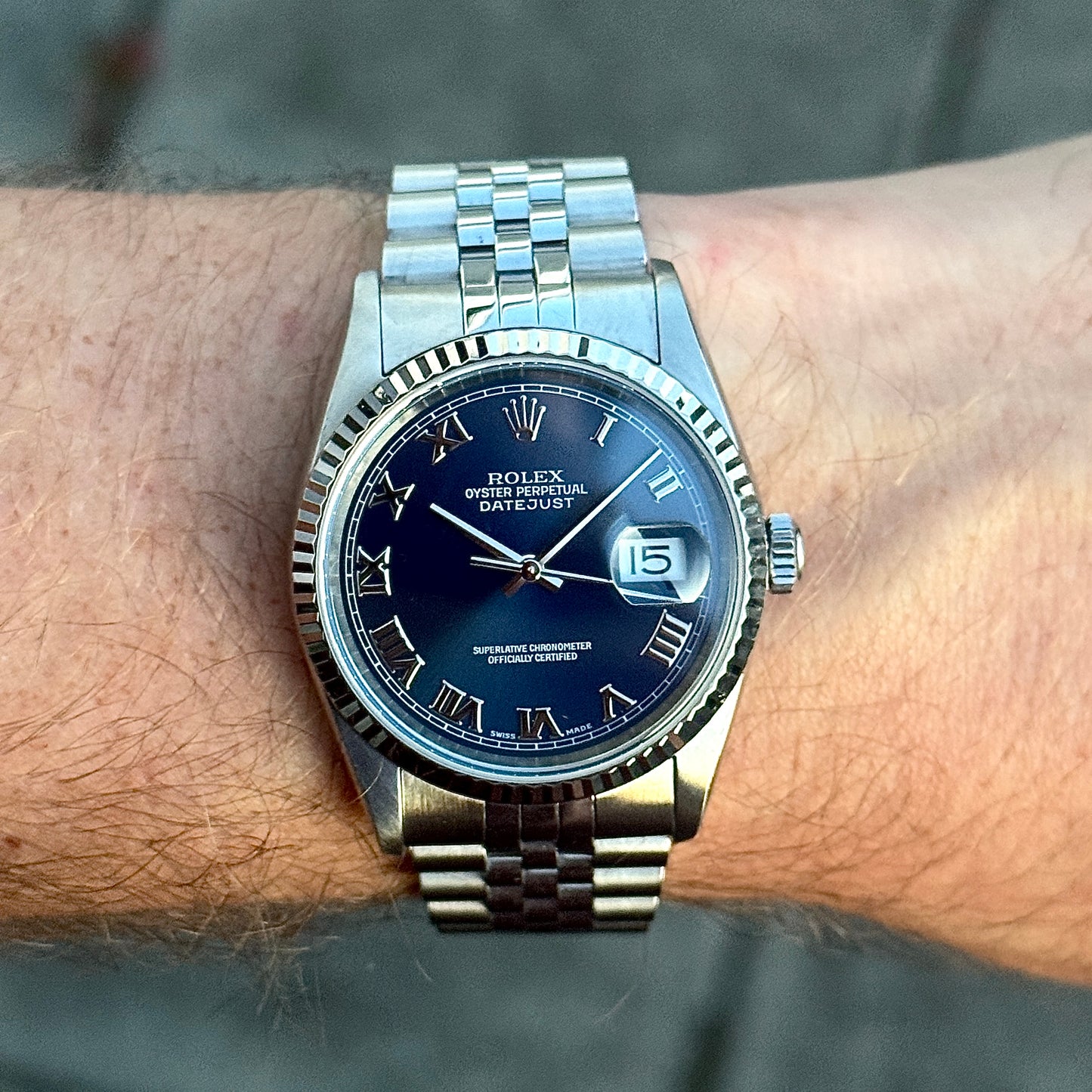 ROLEX Datejust 36 Blue Roman Dial 18ct Bezel 2000 Serviced 05/2026 [REF. 16234]