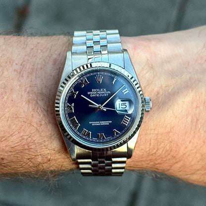 ROLEX Datejust 36 Blue Roman Dial 18ct Bezel 2000 Serviced 05/2026 [REF. 16234]