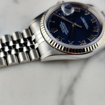 ROLEX Datejust 36 Blue Roman Dial 18ct Bezel 2000 Serviced 05/2026 [REF. 16234]