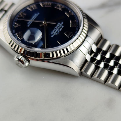 ROLEX Datejust 36 Blue Roman Dial 18ct Bezel 2000 Serviced 05/2026 [REF. 16234]