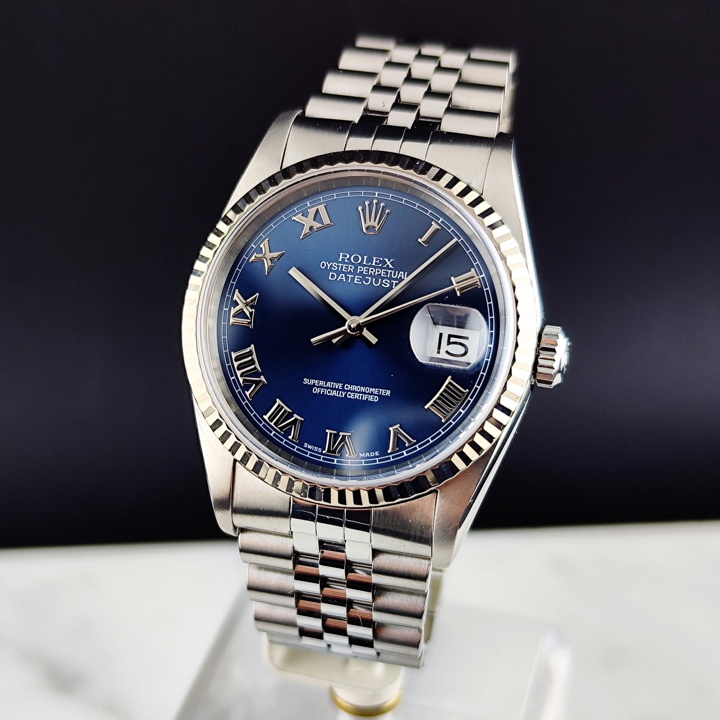 ROLEX Datejust 36 Blue Roman Dial 18ct Bezel 2000 Serviced 05/2026 [REF. 16234]