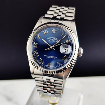 ROLEX Datejust 36 Blue Roman Dial 18ct Bezel 2000 Serviced 05/2026 [REF. 16234]