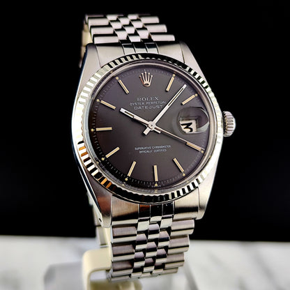 ROLEX Datejust 36 Grey Dial 18ct Bezel 1970 Fullset Serviced [REF. 1601]
