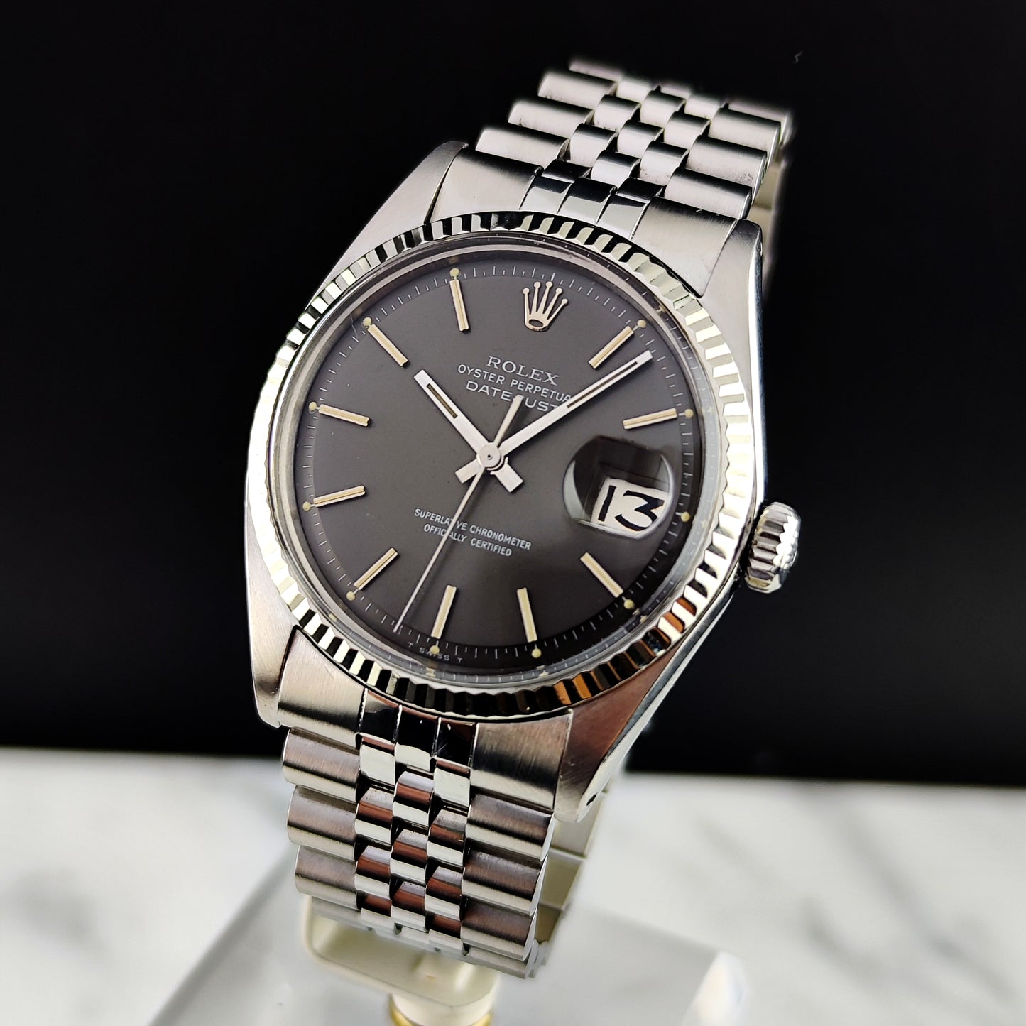 ROLEX Datejust 36 Grey Dial 18ct Bezel 1970 Fullset Serviced [REF. 1601]