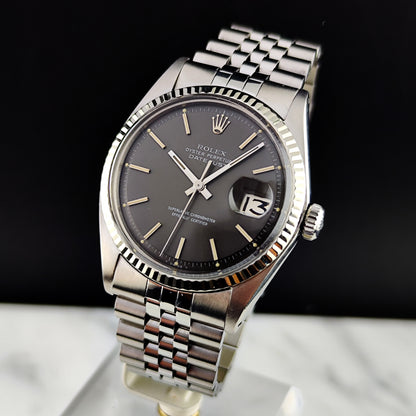 ROLEX Datejust 36 Grey Dial 18ct Bezel 1970 Fullset Serviced [REF. 1601]