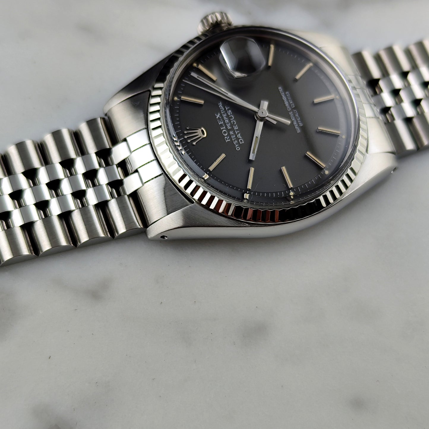 ROLEX Datejust 36 Grey Dial 18ct Bezel 1970 Fullset Serviced [REF. 1601]