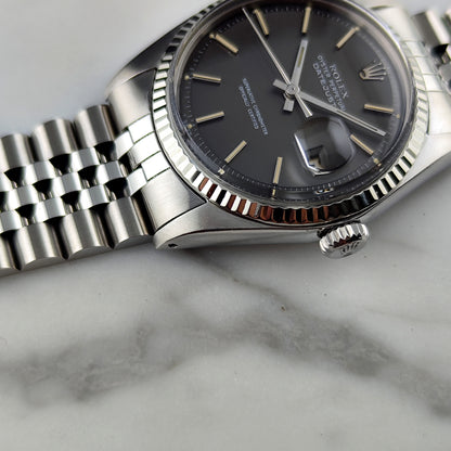 ROLEX Datejust 36 Grey Dial 18ct Bezel 1970 Fullset Serviced [REF. 1601]