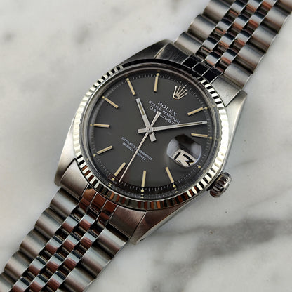 ROLEX Datejust 36 Grey Dial 18ct Bezel 1970 Fullset Serviced [REF. 1601]