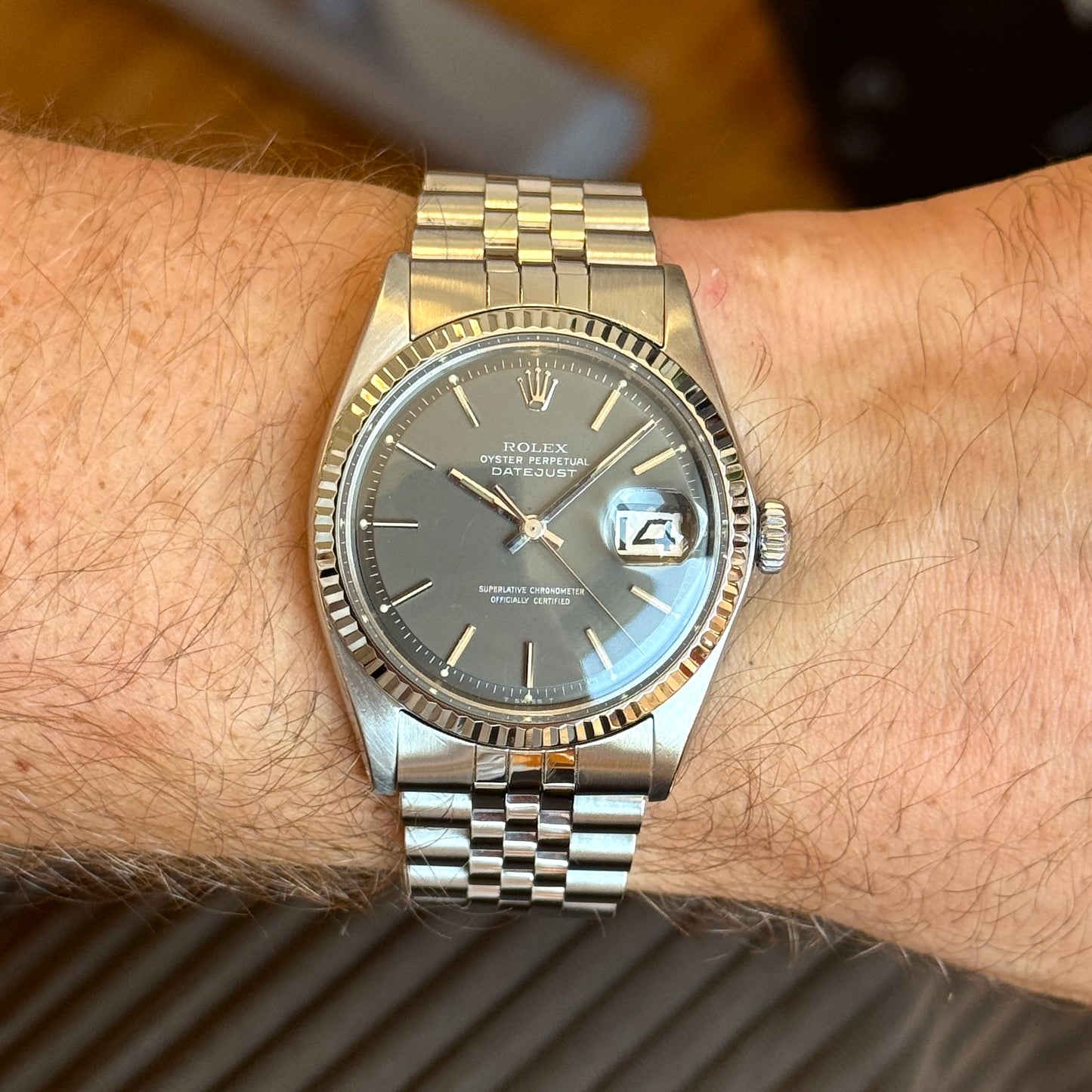 ROLEX Datejust 36 Grey Dial 18ct Bezel 1970 Fullset Serviced [REF. 1601]