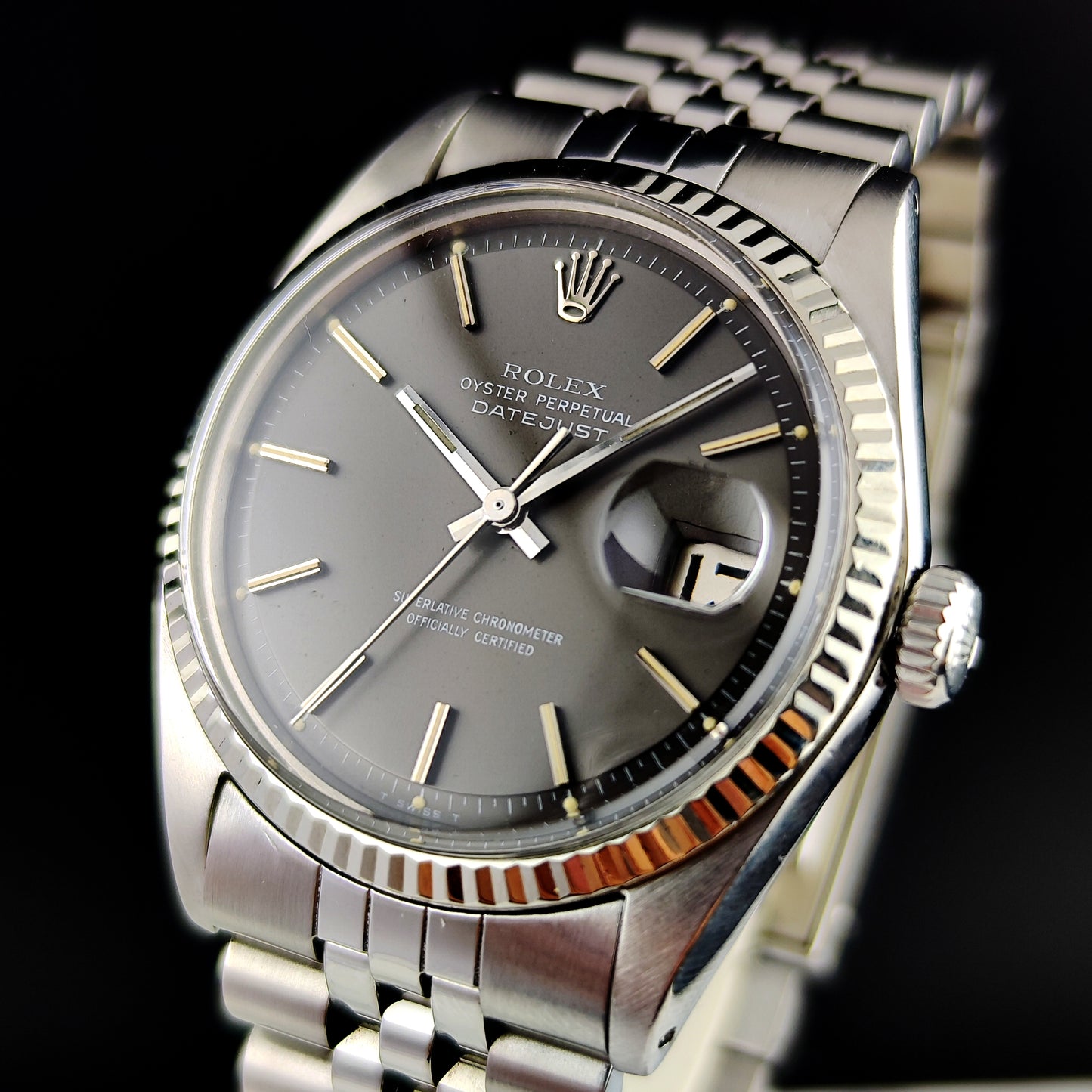 ROLEX Datejust 36 Grey Dial 18ct Bezel 1970 Fullset Serviced [REF. 1601]