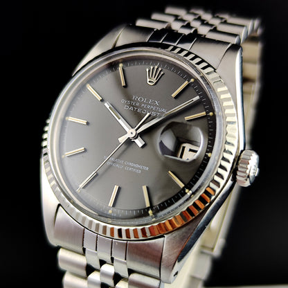 ROLEX Datejust 36 Grey Dial 18ct Bezel 1970 Fullset Serviced [REF. 1601]