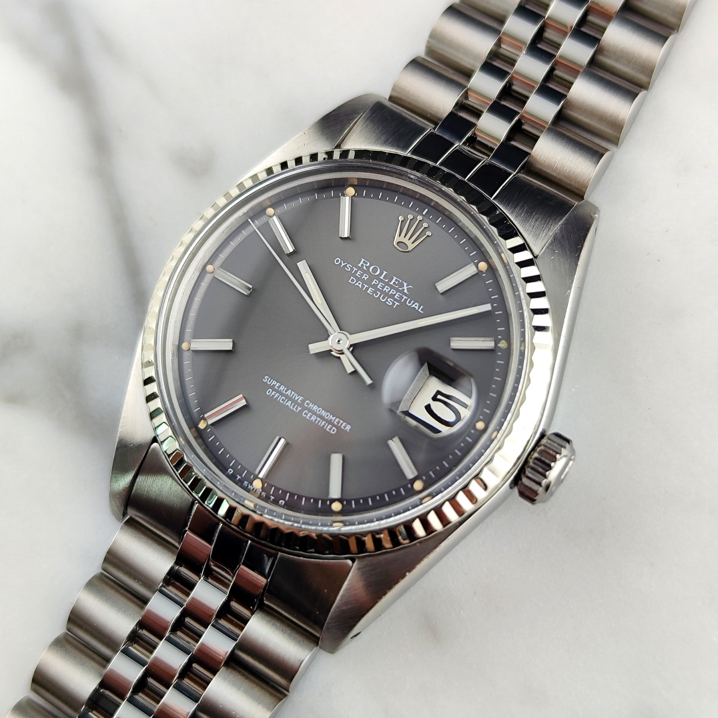 Rolex Datejust 36 Grey Dial 18ct Bezel 1973 [REF. 1601]