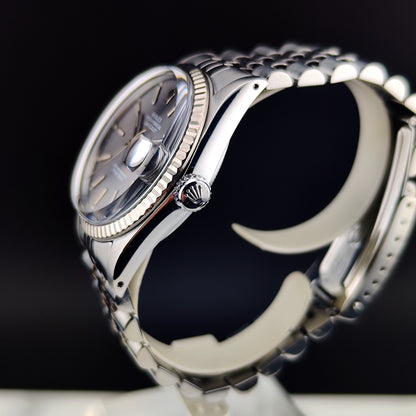 ROLEX Datejust 36 Grey Tapestry Dial Mint 1984 White Gold Bezel Serviced 01/2026