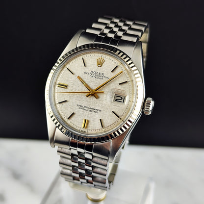 Rolex Datejust 36 Silver Linen Dial Gold 18ct Bezel 1974 [REF. 1601]