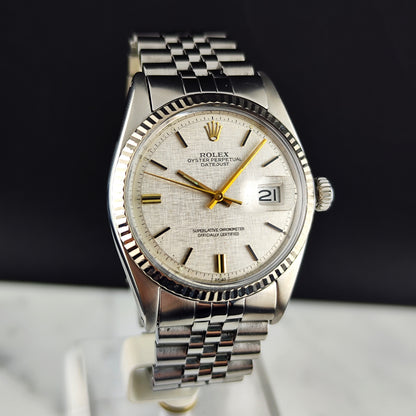 Rolex Datejust 36 Silver Linen Dial Gold 18ct Bezel 1974 [REF. 1601]