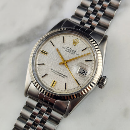 Rolex Datejust 36 Silver Linen Dial Gold 18ct Bezel 1974 [REF. 1601]