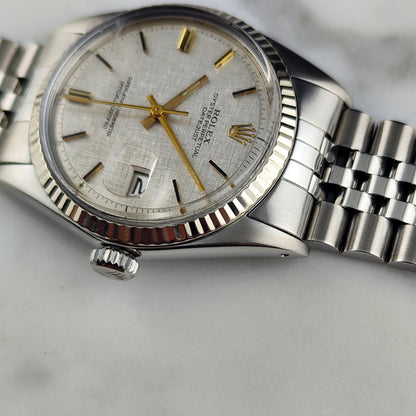 Rolex Datejust 36 Silver Linen Dial Gold 18ct Bezel 1974 [REF. 1601]