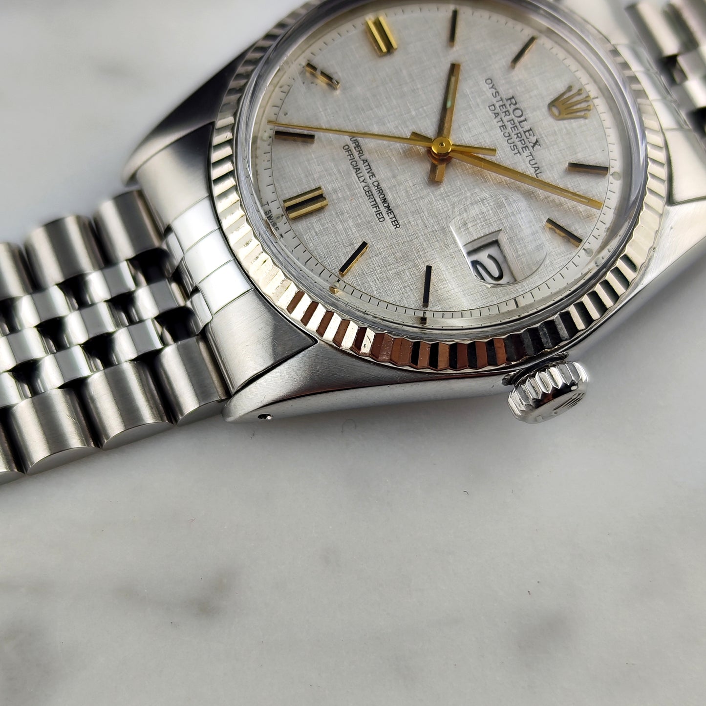 Rolex Datejust 36 Silver Linen Dial Gold 18ct Bezel 1974 [REF. 1601]
