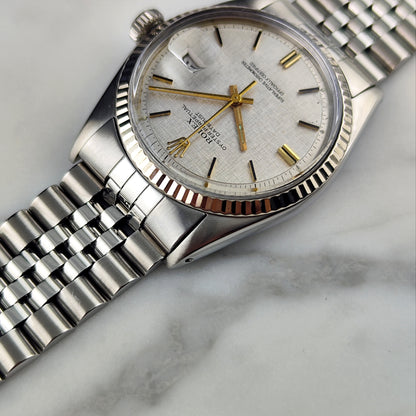 Rolex Datejust 36 Silver Linen Dial Gold 18ct Bezel 1974 [REF. 1601]